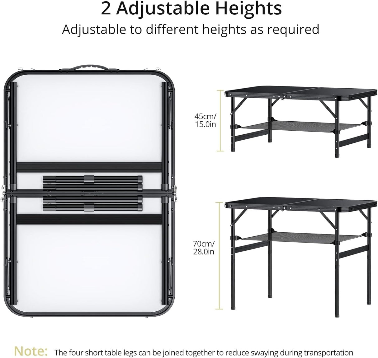 Folding Camping Table, 36" x 24" Portable Table Adjustable Height Max 28 inch Aluminum Folding Table with Storage Net,