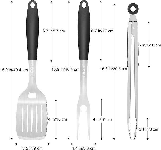 BBQ Grilling Accessories, 3Pcs Stainless Steel Grill Tools Accessories Set with Spatula, Fork and Tongs, Barbecue Utensils