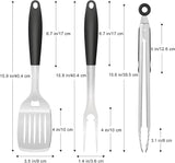 BBQ Grilling Accessories, 3Pcs Stainless Steel Grill Tools Accessories Set with Spatula, Fork and Tongs, Barbecue Utensils