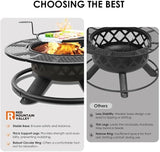 Red Mountain Valley 47" Outdoor Fire Pit with Adjustable Grill, 2-in-1 Metal Outdoor Fireplaces, Large Patio Wood Burning