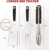 BBQ Tools Set, Heavy Duty Stainless Steel Spatula, Fork & Tongs with Portable Bag, Essential Accessories for Barbecue