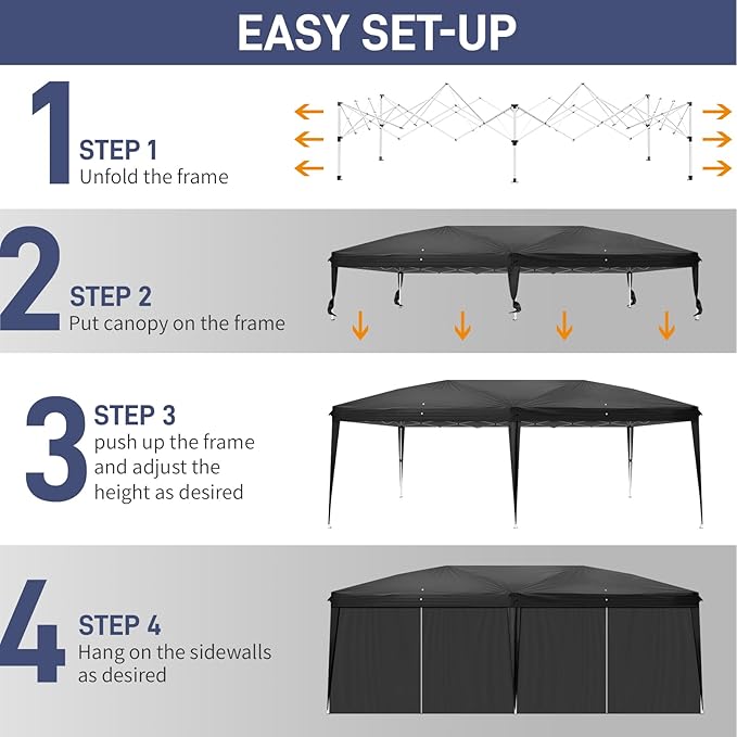 Outvita 10x20ft Pop Up Canopy Tent, Outdoor Instant Shelter Folding Canopy with 6 Side Walls and Carry Bag for Commercial