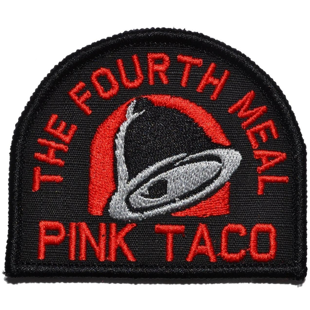 Tactical Gear Junkie Pink Taco The Fourth Meal 3 Inch Arch Patch in Black w/ Red, alternate view 2