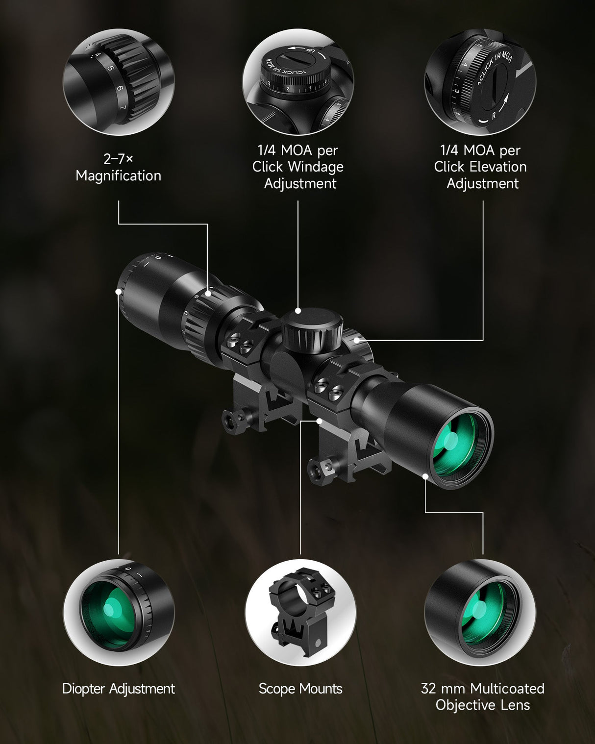 Pinty Nova 2-7x32 SFP Rifle Scope, alternate view 13