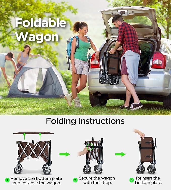 Beach Wagon,CollapsibleWagon 220lbs with Big Wheels Foldable Wagon Carts,Portable Utility for Garden Grocery Sports Camping