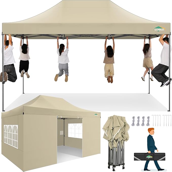 COBIZI 10x15 Heavy Duty Pop up Canopy Tent with 4 sidewalls Commercial Outdoor Canopy Wedding Party Tents for Wedding All