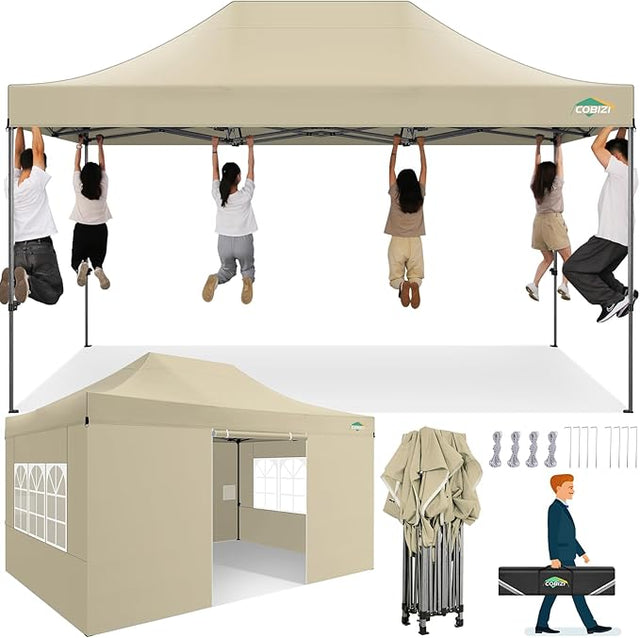 COBIZI 10x15 Heavy Duty Pop up Canopy Tent with 4 sidewalls Commercial Outdoor Canopy Wedding Party Tents for Wedding All
