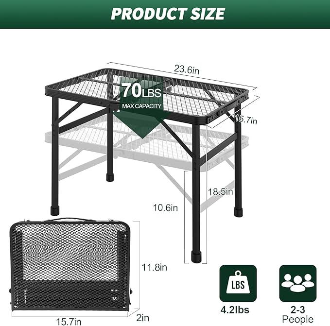 Folding Table, 2x1.3 FT Camping Table with Mesh Desktop,Folding Grill Table with Mesh Bag,Portable Outdoor for
