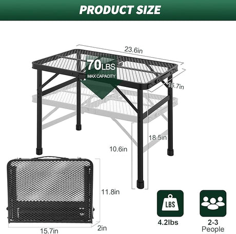 Folding Table, 2x1.3 FT Camping Table with Mesh Desktop,Folding Grill Table with Mesh Bag,Portable Outdoor for