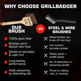 Natural Grill Brush Non Metal Bristles - Durable Non Metal Grill Brush Outdoor Grills Wooden Handle BBQ Cleaning Non-Wire