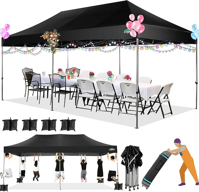 COBIZI 10x20 Heavy Duty Pop up Canopy Tent Easy Up Commercial Outdoor Canopy Wedding Party Tents for Parties All Season Wind
