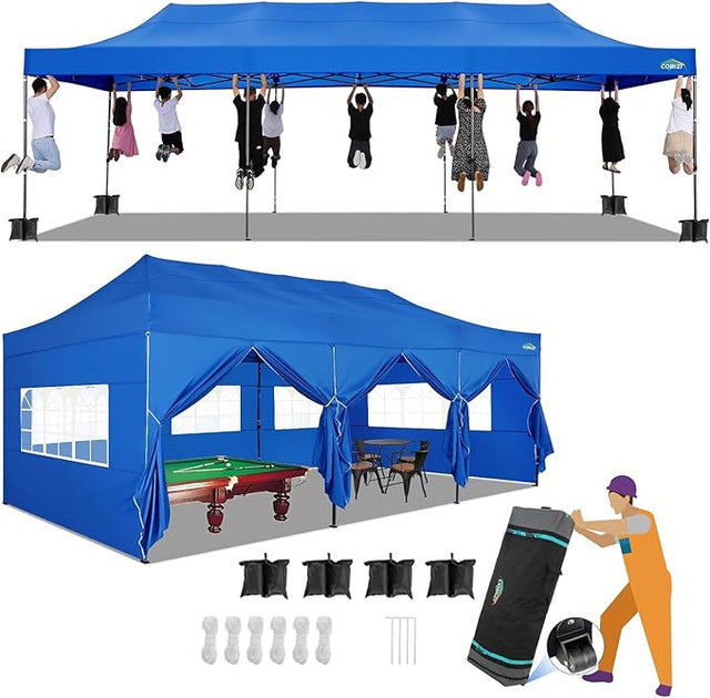 COBIZI 10x30 Pop up Canopy Tent 10x30 Canopy with Sidewalls, Heavy Duty Party Tent Tents for Parties, Foldable UPF 50+