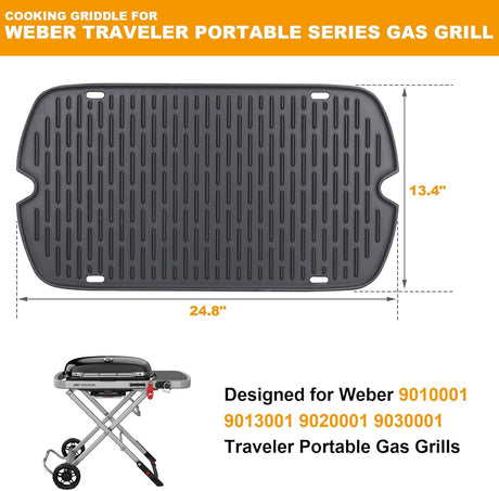 Cast Iron Grill Griddle for Weber 9010001 9011701 9013001 9020001 9030001 Traveler Portable Grill Accessories, Reversible