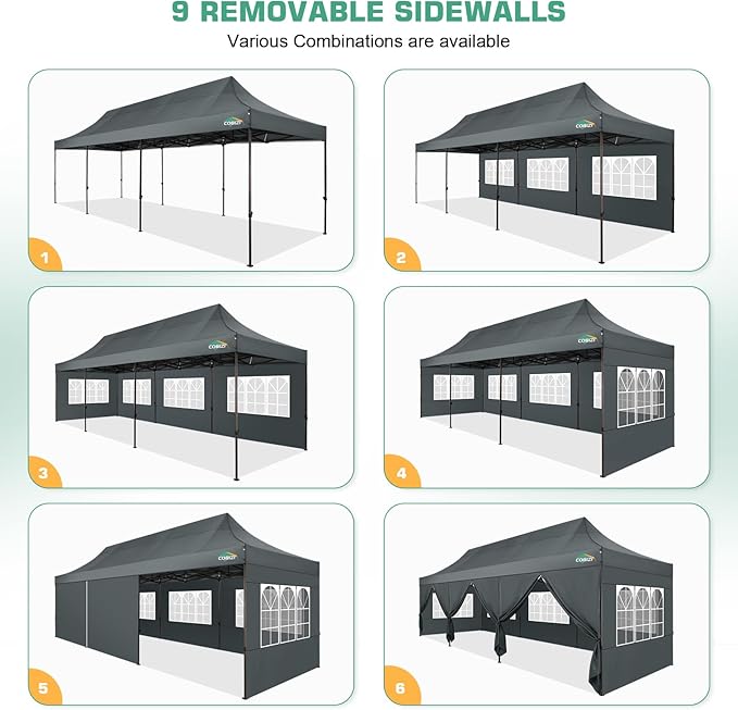 COBIZI 10x30 Pop Up Canopy Tent Heavy Duty with 8 Removable Sidewalls, Commercial Portable Tents for Parties Ez Up Canopy