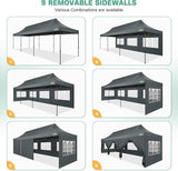 COBIZI 10x30 Pop Up Canopy Tent Heavy Duty with 8 Removable Sidewalls, Commercial Portable Tents for Parties Ez Up Canopy