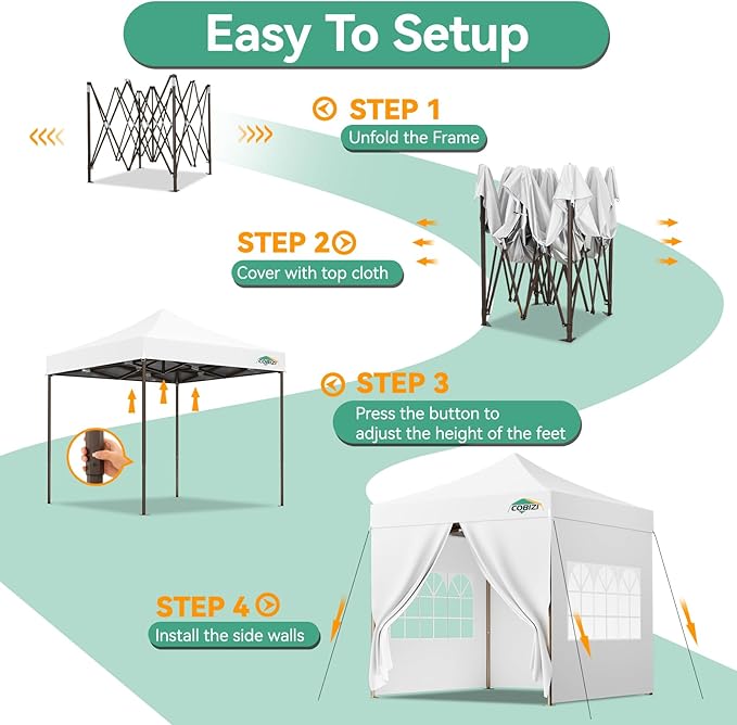 COBIZI 10x10 Pop Up Canopy Tent Heavy Duty with 4 Sidewall, Commercial Outdoor Easy Pop Up Gazebo for Party Wedding All