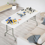 VINGLI 8 Foot Plastic Folding Table Portable Long Table for Indoor Outdoor Use Rectangular with Carrying Handle，White