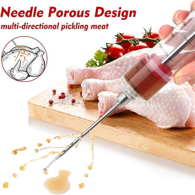 TGE-V 1-oz Plastic BBQ Marinade Injector Kit, Turkey Injector Syringe (3 Stainless Steel Meat Needles + 3 Replacement O