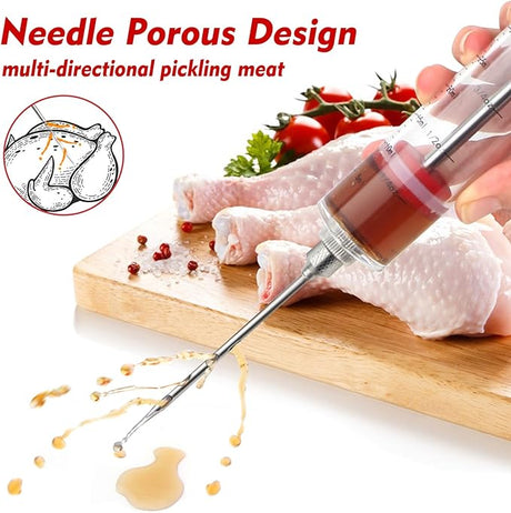 TGE-V 1-oz Plastic BBQ Marinade Injector Kit, Turkey Injector Syringe (3 Stainless Steel Meat Needles + 3 Replacement O