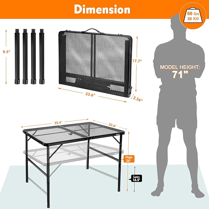 Folding Table, Easy for Storage, Compact and Portable Picnic Table for Grill, Outdoor Camping, Garden, Patio, Dining, BBQ,