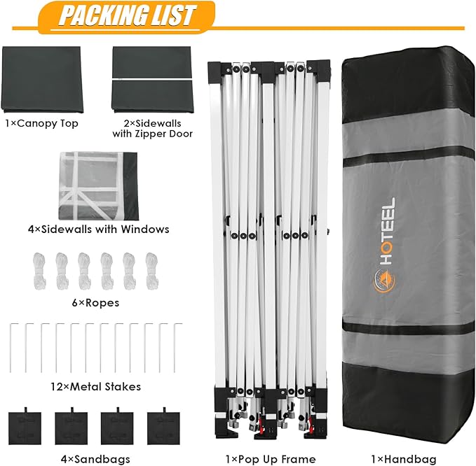 HOTEEL 10x20 Pop up Canopy with 6 Sidewalls, One Push Instant Setup Outdoor Canopy Tent with Reinforce Rod, Weight Bag, for