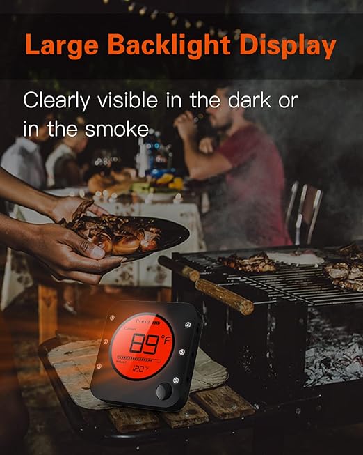 BFOUR Meat Thermometer Wireless Bluetooth, LCD Digital Meat Thermometer with Dual Probe, Wireless Remote BBQ Thermometer for