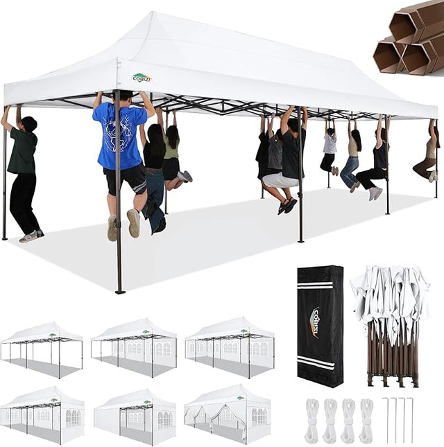 COBIZI 10x30 Pop Up Canopy Tent Heavy Duty with 8 Removable Sidewalls, Commercial Portable Tents for Parties Ez Up Canopy
