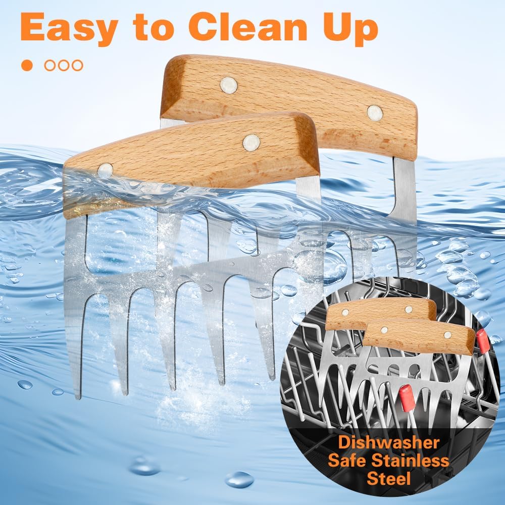 2 PCS Meat Shredder Claws, Stainless Steel Meat Claws, Metal Pulled Pork with Handle Turkey Pork Chicken Shredder Tool
