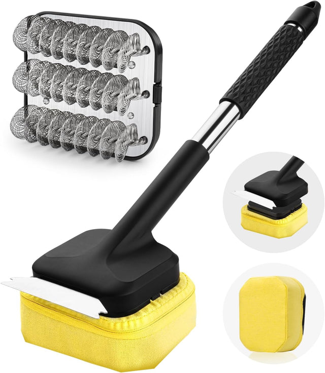 Grill Brush, Full Clean with One Set- Goldusk 19" Safe Replaceable Stainless Steel Grill Brush + Scraper + Bristle Free