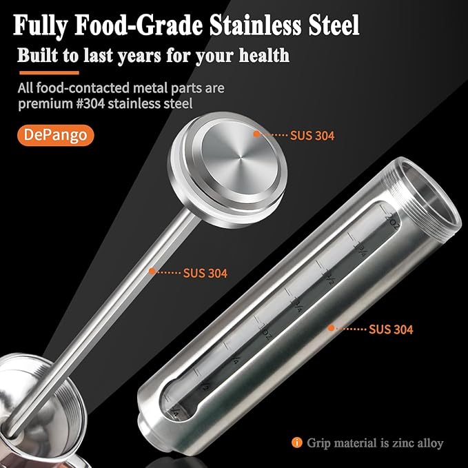 Meat Injector, Stainless Steel Marinade Injector Flavor Syringe Kit with 2-oz Measurement Window for Smoker Food BBQ Grill,