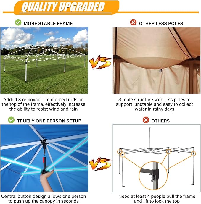 HOTEEL 10x20 Pop up Canopy with 6 Sidewalls, One Push Instant Setup Outdoor Canopy Tent with Reinforce Rod, Weight Bag, for