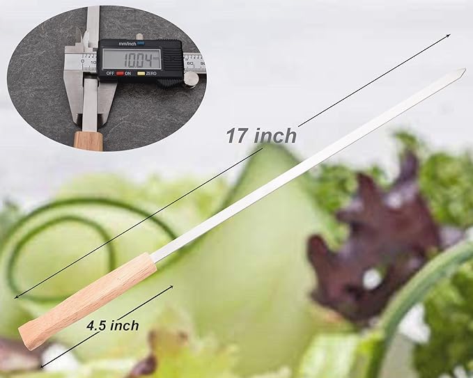 17-Inch Long Flat BBQ Skewers, HONSHEN Brazilian-style Stainless Steel 3/8 Inch Wide Blade with hardwood Handle barbecue