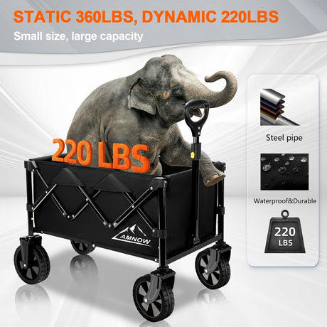 Collapsible Wagon Cart with Wheels Foldable, Folding Wagons Carts with Silent Universal Wheels, Large Grocery Cart On