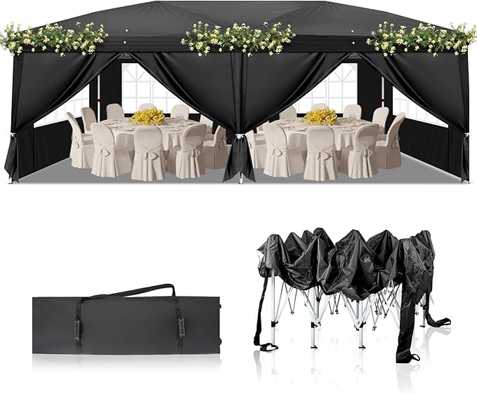 Outvita 10x20ft Pop Up Canopy Tent, Outdoor Instant Shelter Folding Canopy with 6 Side Walls and Carry Bag for Commercial