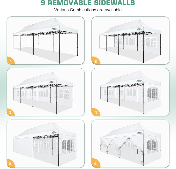COBIZI 10x30 Pop Up Canopy Tent Heavy Duty with 8 Removable Sidewalls, Commercial Portable Tents for Parties Ez Up Canopy