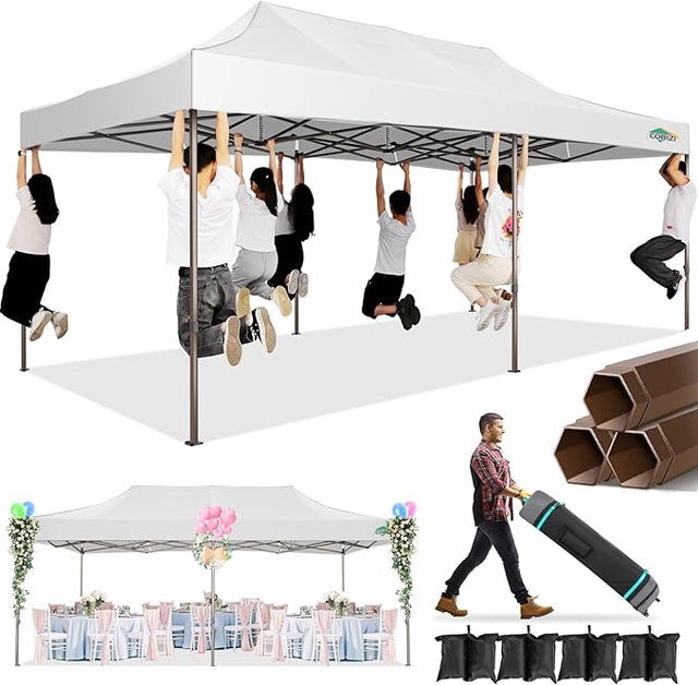 COBIZI 10x20 Pop Up Canopy Heavy Duty Without Sidewalls, Commercial Heavy Duty Pop Up Tent for Parties All Weather