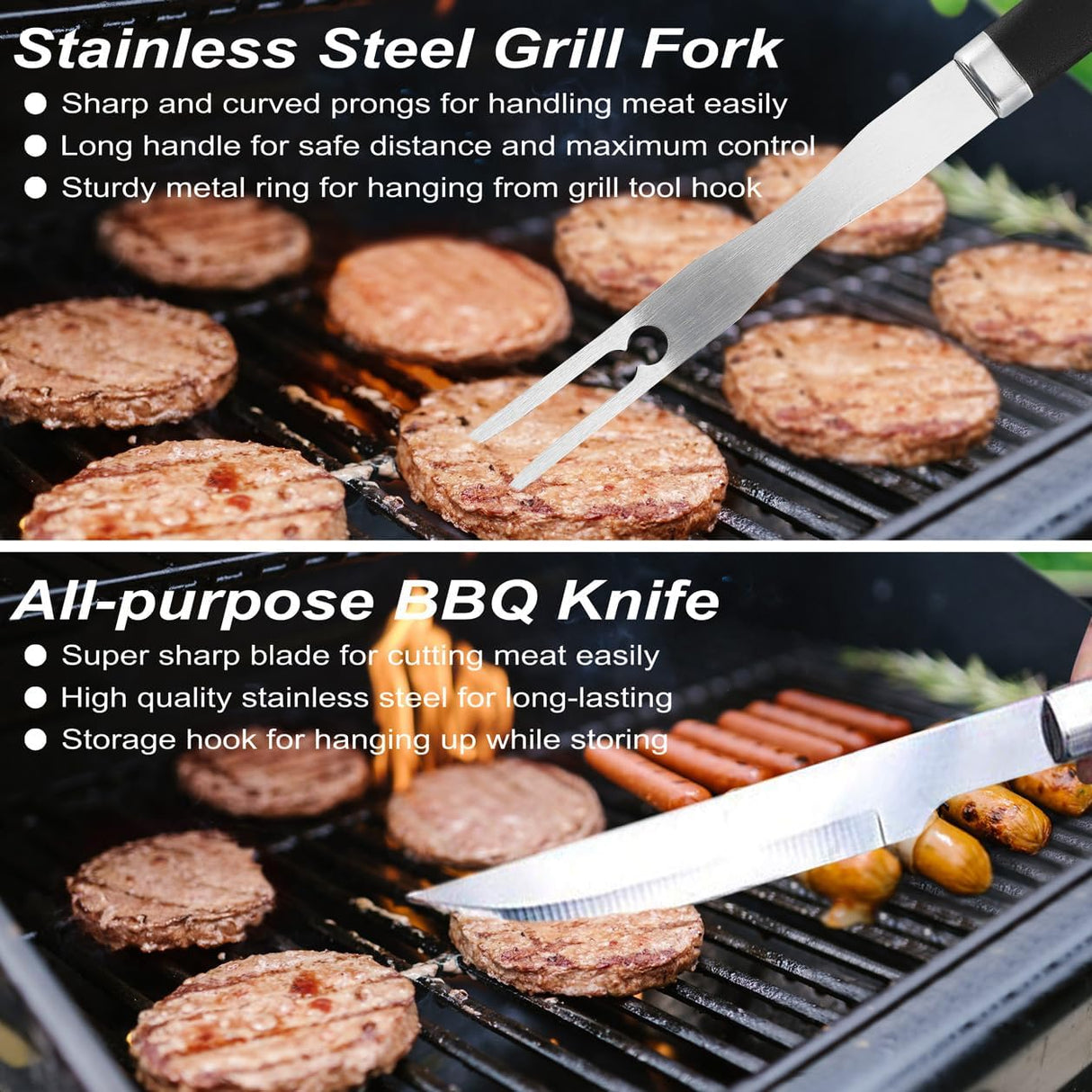 POLIGO 22PCS Heavy Duty BBQ Grill Accessories Set, Non-Slip Grill Tools for Outdoor Grill Set Thicker Stainless Steel Grill