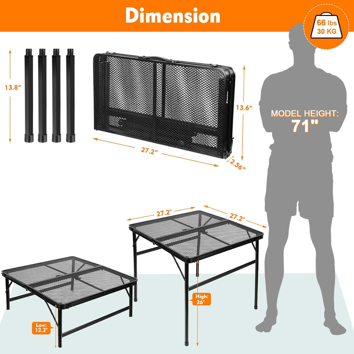 Square Folding Table, Easy for Storage, Compact and Portable Picnic Table for Grill, Outdoor Camping, Garden, Patio, Dining,