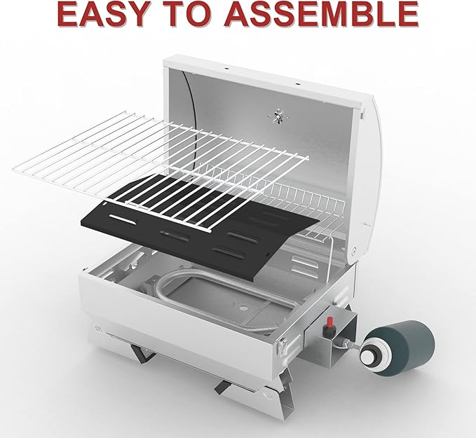 Royal Gourmet GT1001 Stainless Steel Portable Grill, 10000 BTU BBQ Tabletop Gas Grill with Folding Legs and Lockable Lid,