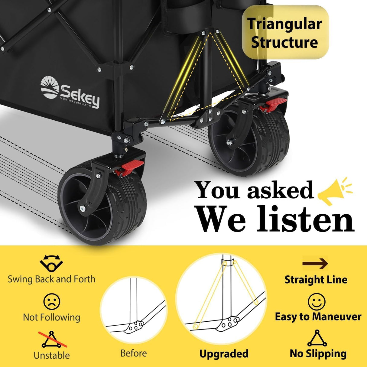 Sekey 48''L Collapsible Foldable Extended Wagon with 440lbs Weight Capacity, Heavy Duty 300L Folding Utility Garden Cart