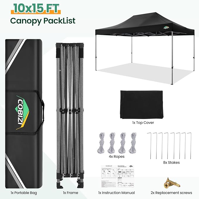 COBIZI 10x15 FT Pop up Canopy Tent,Heavy Duty Easy Up Commercial Outdoor Party Canopy Tents for Wedding Parties All Season