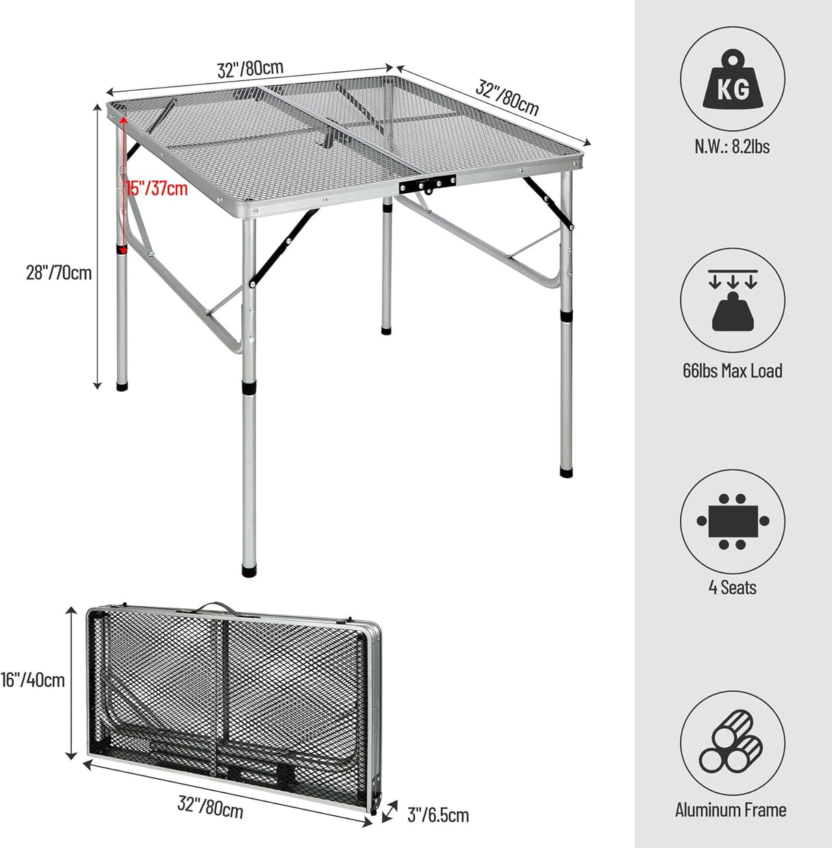 REDCAMP Folding Portable Grill Table for Outside, Lightweight Aluminum Metal Grill Stand Table for Camping Cooking BBQ RV