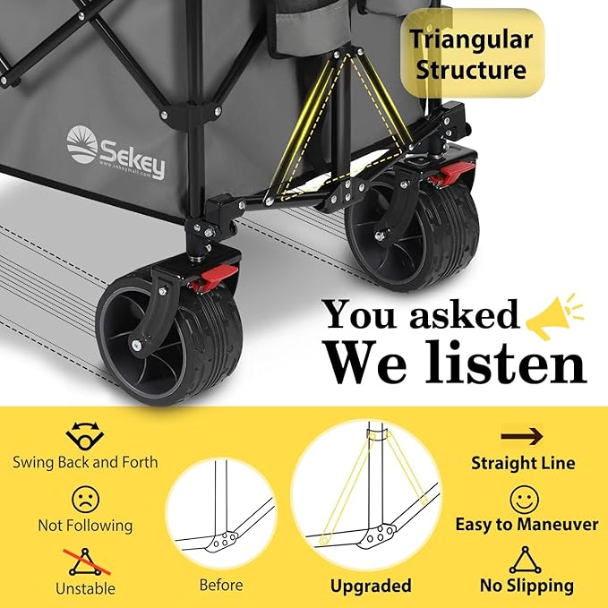 Sekey 48''L Collapsible Foldable Extended Wagon with 440lbs Weight Capacity, Heavy Duty 300L Folding Utility Garden Cart