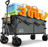 300L Extra Large Collapsible Foldable Wagon, 440lbs Load Capacity 48''L Extended Heavy Duty Folding Beach Wagon with Big