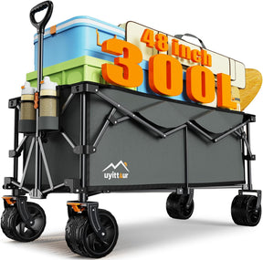 300L Extra Large Collapsible Foldable Wagon, 440lbs Load Capacity 48''L Extended Heavy Duty Folding Beach Wagon with Big