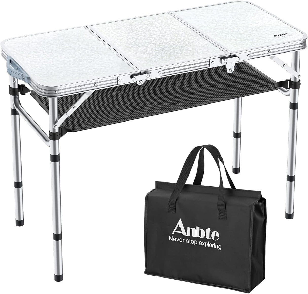 Folding Camping Table with Storage Net, 3ft Camping Table Aluminum Folding Table with 3 Adjustable Height Max 27.1 Inch,