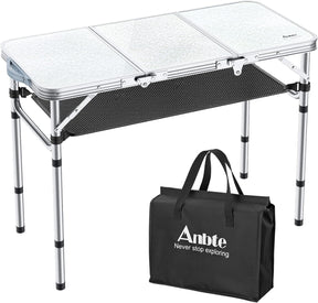 Folding Camping Table with Storage Net, 3ft Camping Table Aluminum Folding Table with 3 Adjustable Height Max 27.1 Inch,