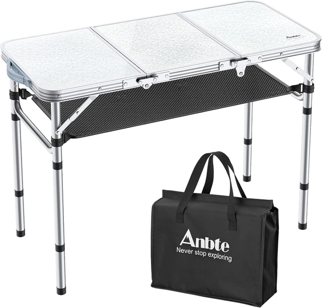 Folding Camping Table with Storage Net, 3ft Camping Table Aluminum Folding Table with 3 Adjustable Height Max 27.1 Inch,
