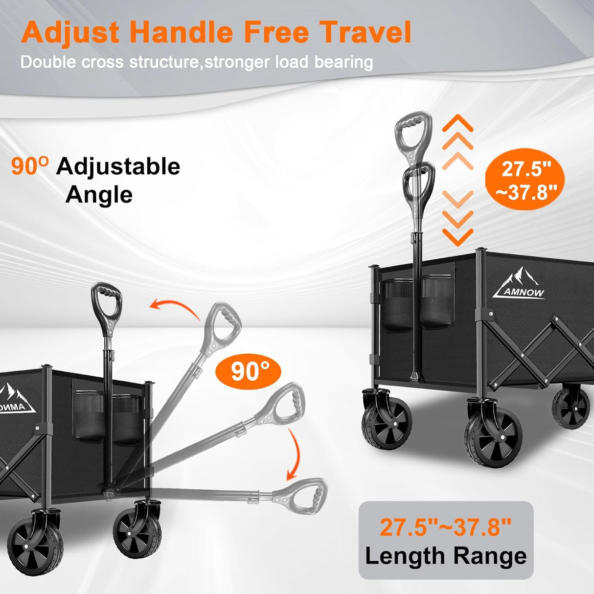 Collapsible Folding Wagon Cart, 350LBS Utility Large Capacity Cart Foldable Wagon with All Terrain Wheels, Grocery Wagons