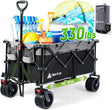 Hikenture Collapsible Wagon Cart, 330lbs Capacity Beach Wagons with Big Wheels for Sand, Heavy Duty Foldable Cart with
